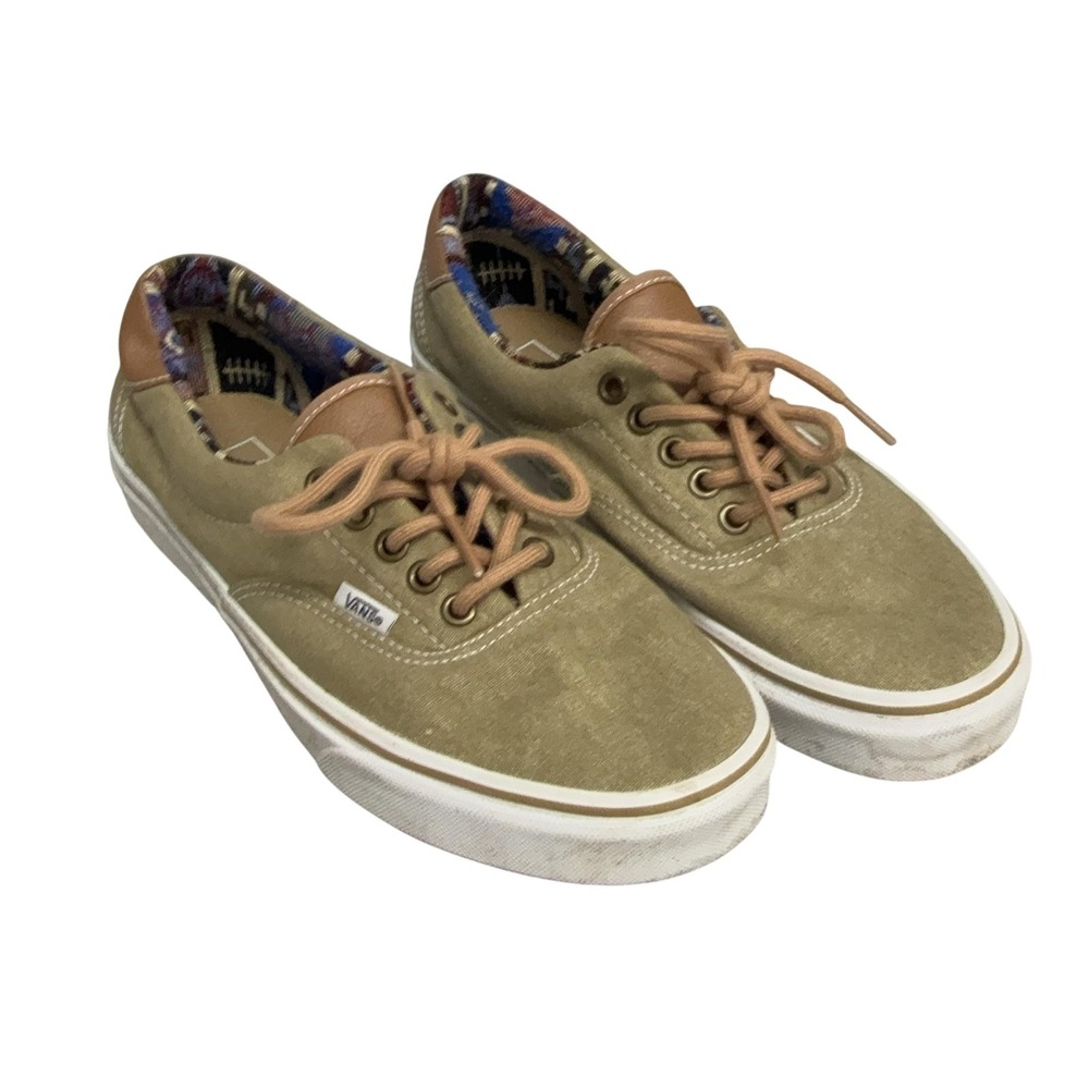 Vans Shoes Mens Size 8 Beige Aztec Canvas Leather Lace Up‎ Casual Skate Low Top